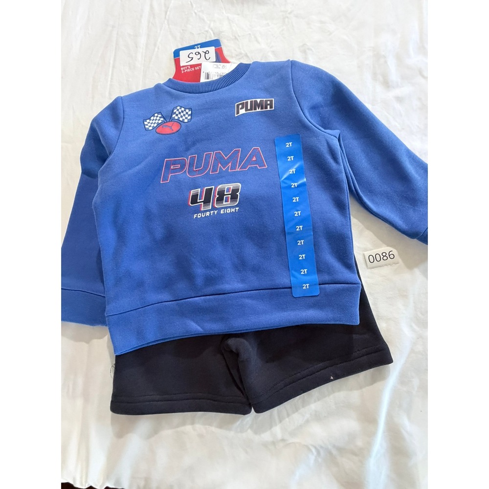 Puma Boys 2-Piece Sweatshirt and Shorts Set Blue Black Racing Graphic 2T NWT
